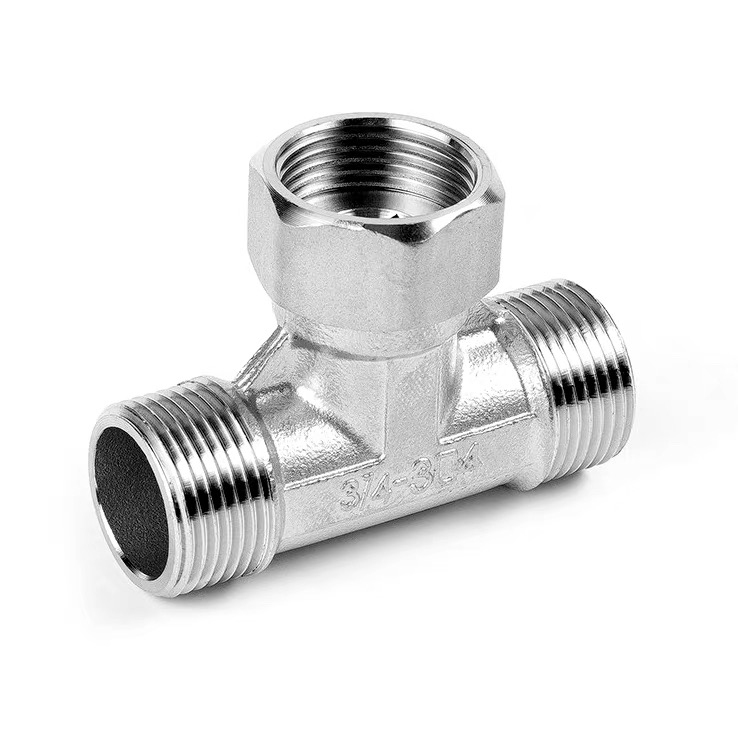 Tee tubash rrotulluese prej çeliku inox Femër-Mashkull-Femër